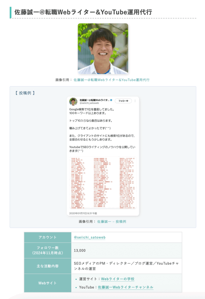 佐藤誠一のXアカウント紹介